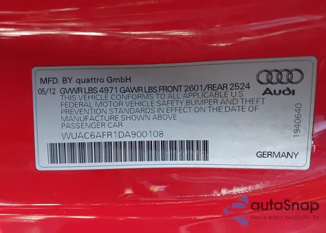 2013 Audi Rs5 z USA, uszkodzony, nr VIN WUAC6AFR1DA900108